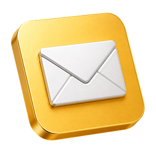 Élément décoratif sous forme d'enveloppe mail en 3D, présent sur la page de contact